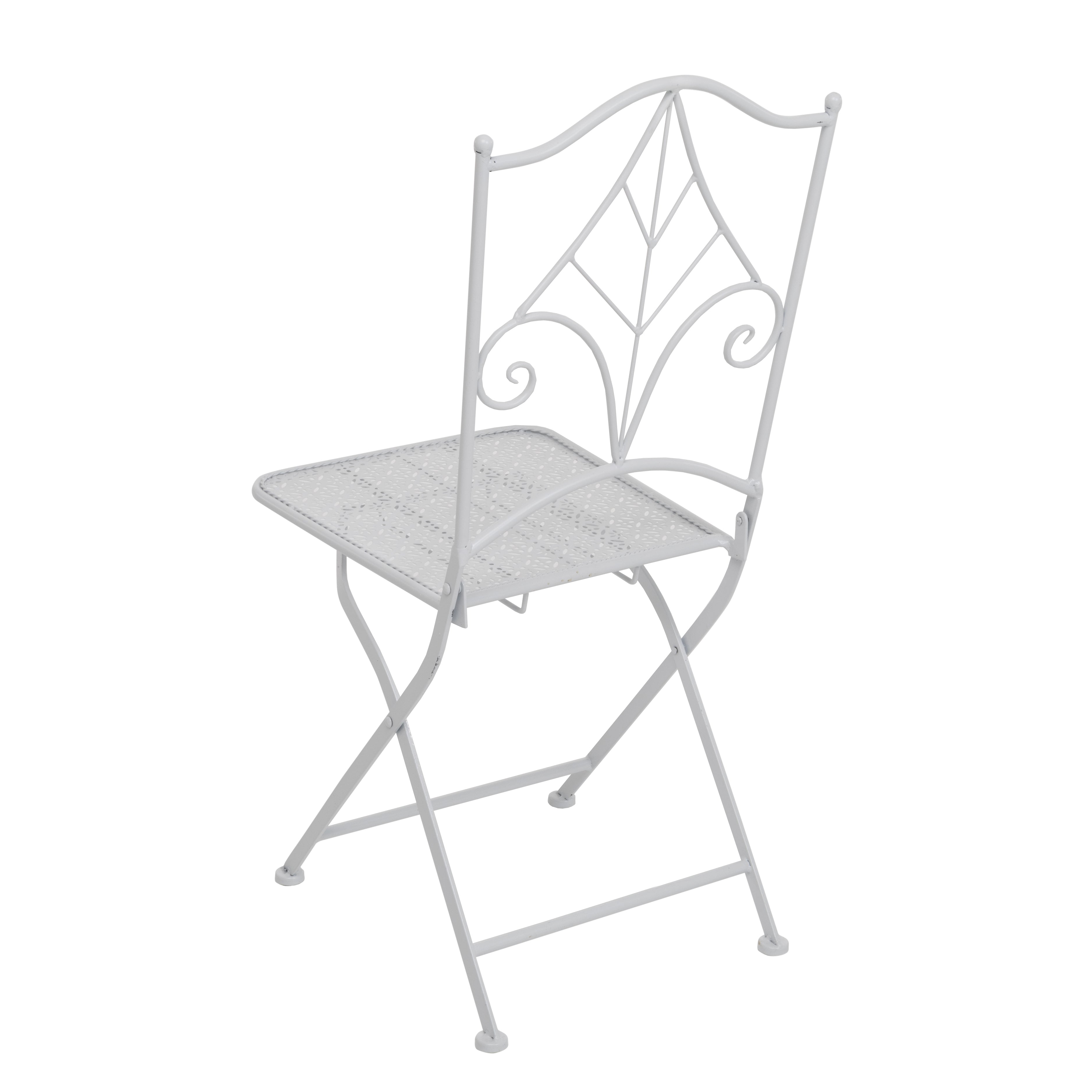 VESTIAMO CASA GIARDINO - Set giardino Bistrot tavolo rotondo 60 cm e 2 sedie pieghevoli in metallo Bianco Stile Liberty